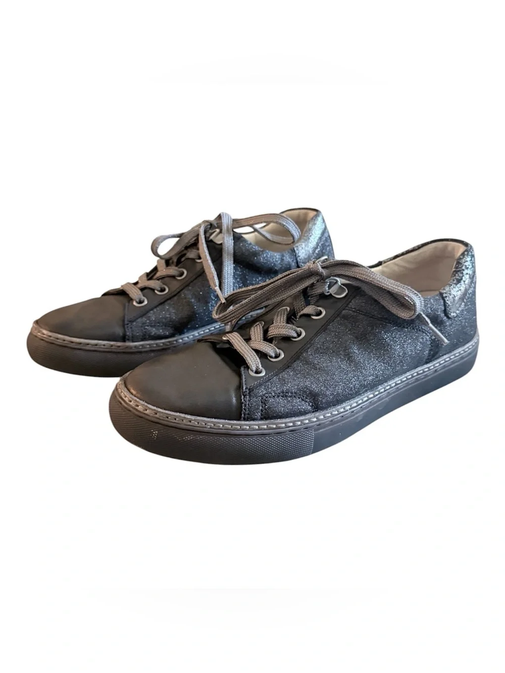 Johnston & Murphy Callie lace up dark sneakers pewter glitter fabric sneakers